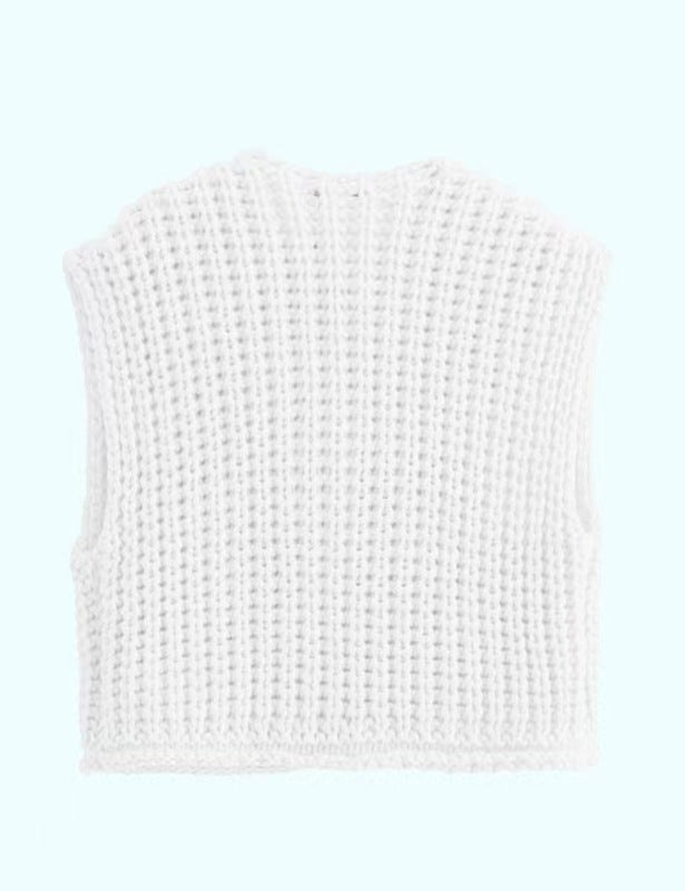 Boxy Chunky Knit Cap Shoulder Button Cardigan - white - 2