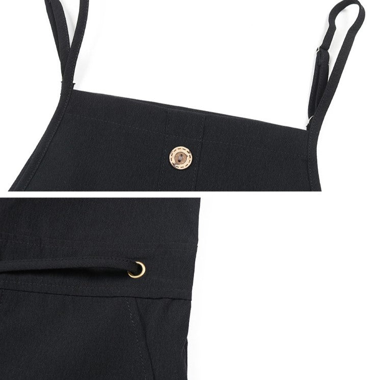 Buttoned Bib Drawstring Waist Jumpsuit - Black - 5