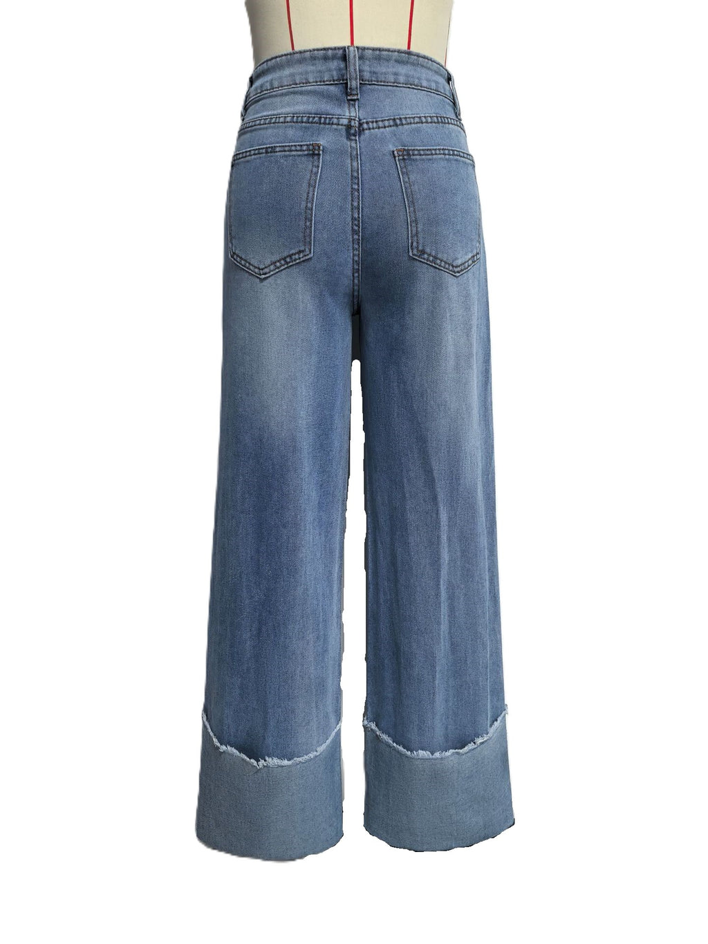 Wide Leg Jeans With Oversized Turn Up Cuffs - Blue - 5