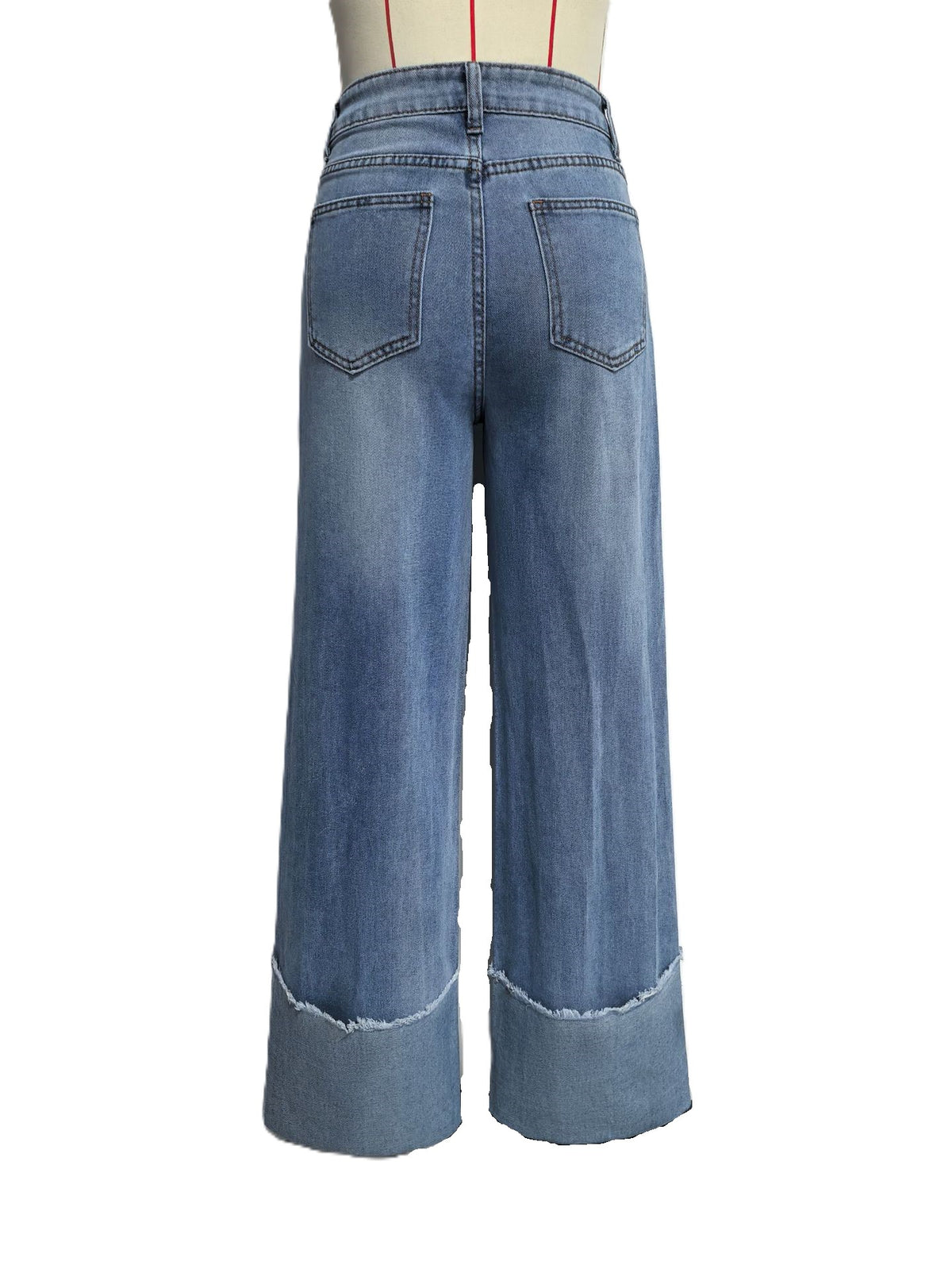 Wide Leg Jeans With Oversized Turn Up Cuffs - Blue - 5