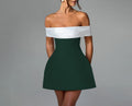 Off Shoulder Contrast Bow Mini Dress - Green