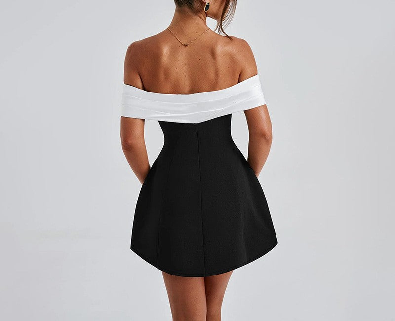 Off Shoulder Contrast Bow Mini Dress - view 2