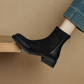 Square Toe Stretch Ankle Boots with Toe Cap - Black