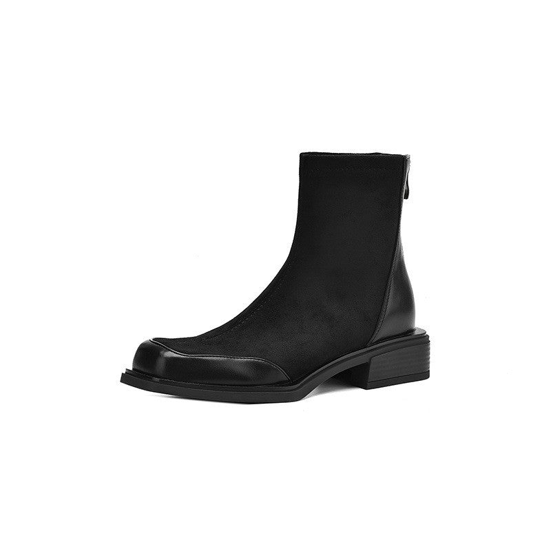 Square Toe Stretch Ankle Boots with Toe Cap