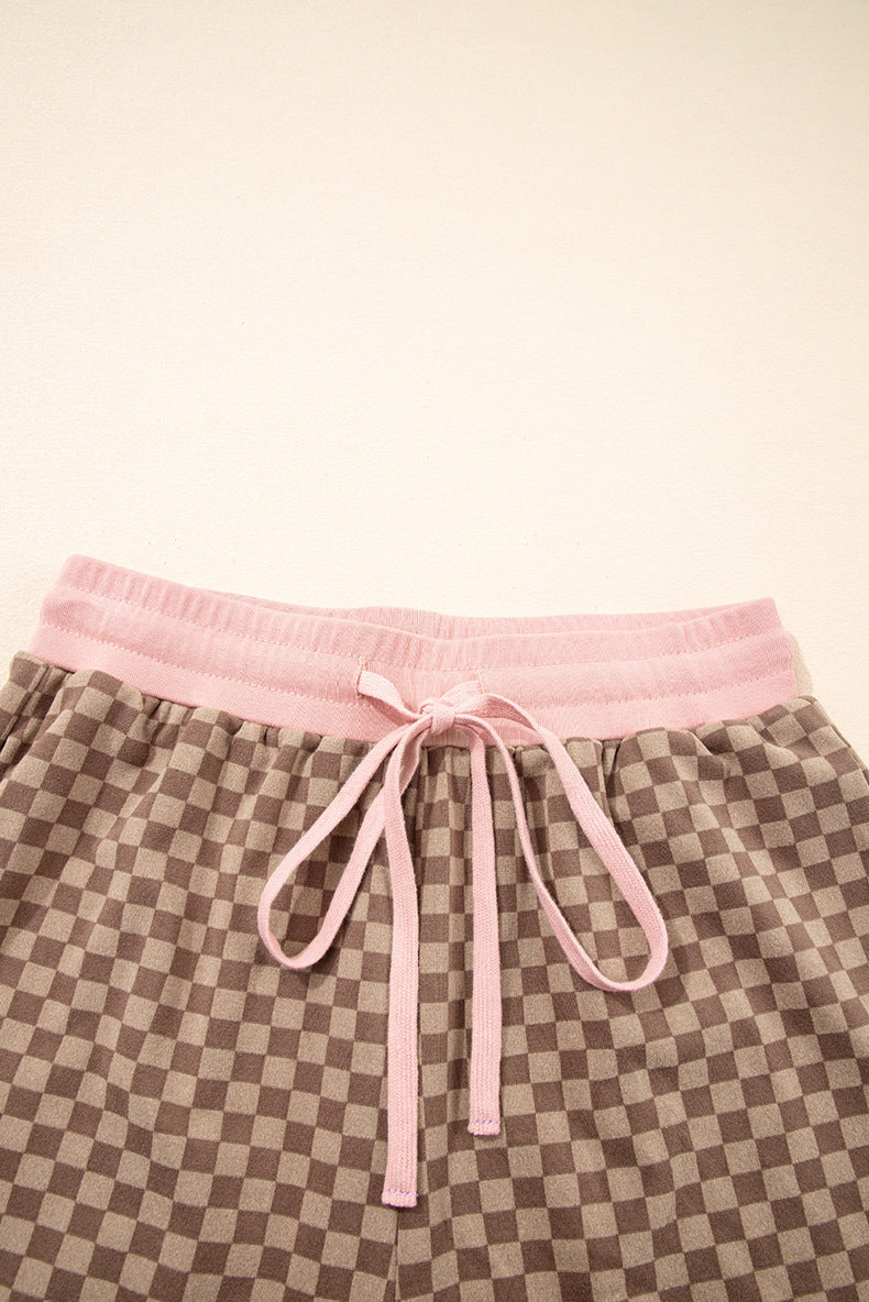 Checkerboard Knit Top And Shorts Lounge Set