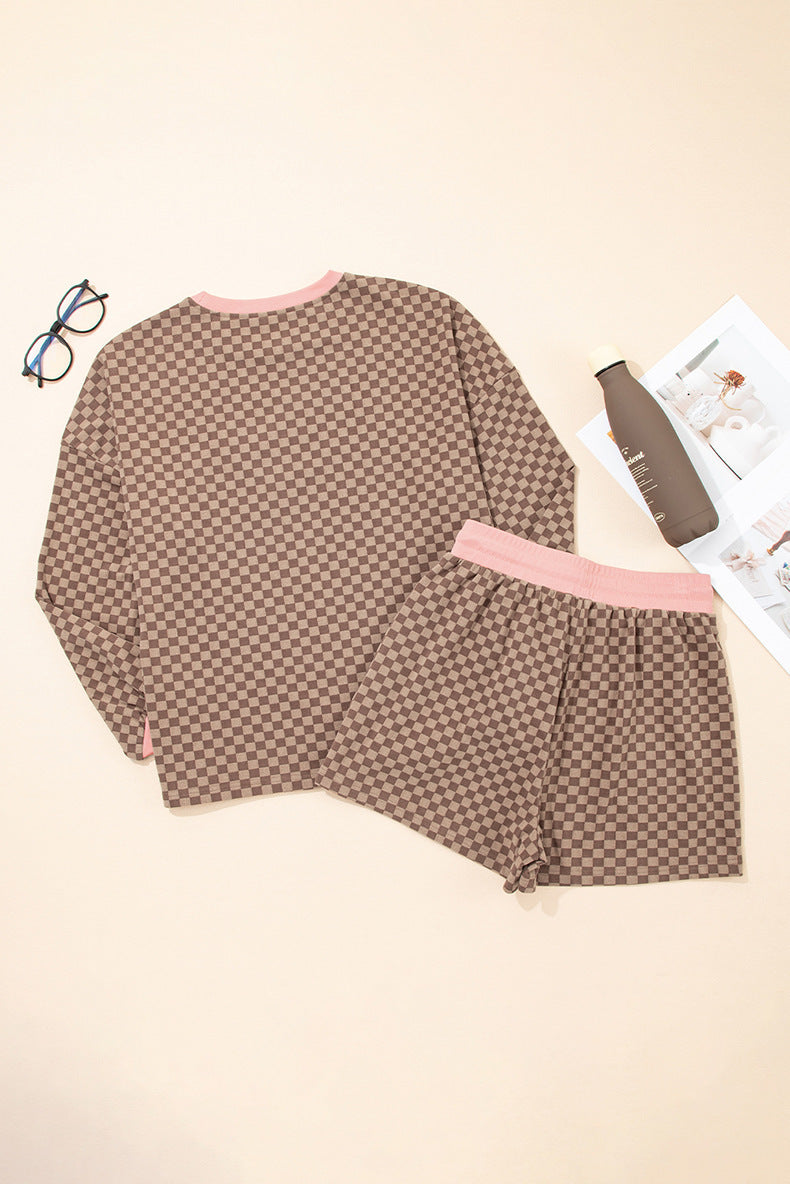 Checkerboard Knit Top And Shorts Lounge Set - view 1