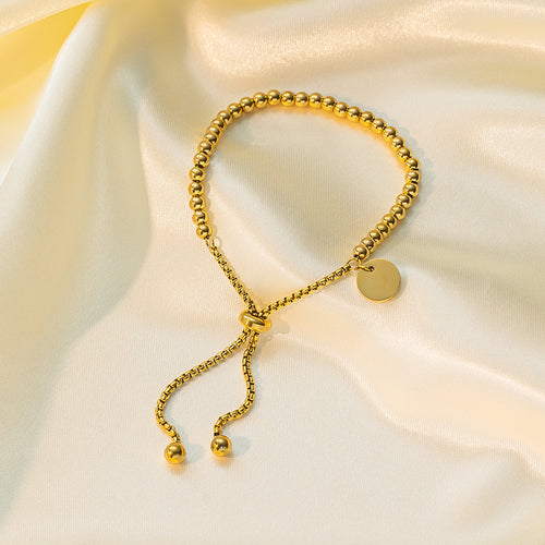 Adjustable Bead Slider Disc Tag Bracelet - Gold