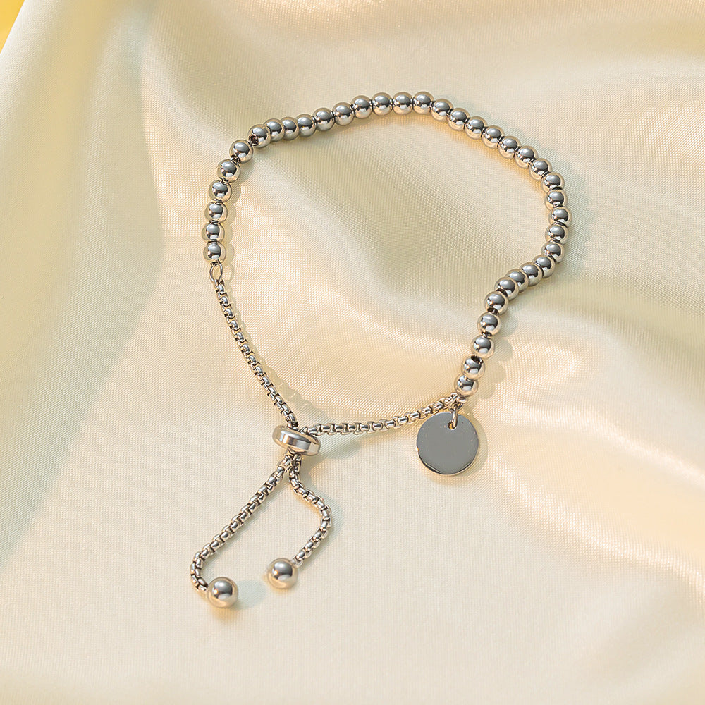Adjustable Bead Slider Disc Tag Bracelet - Steel