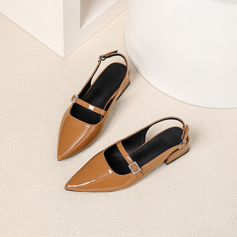 Pointed Toe Patent Slingback Mary Jane Shoes