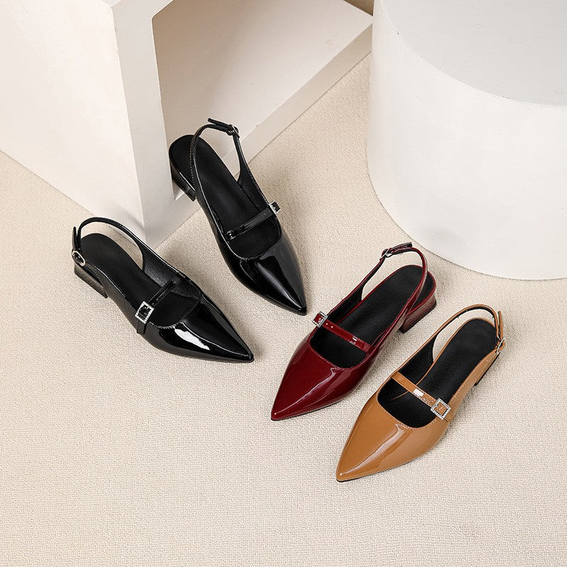 Pointed Toe Patent Slingback Mary Jane Shoes