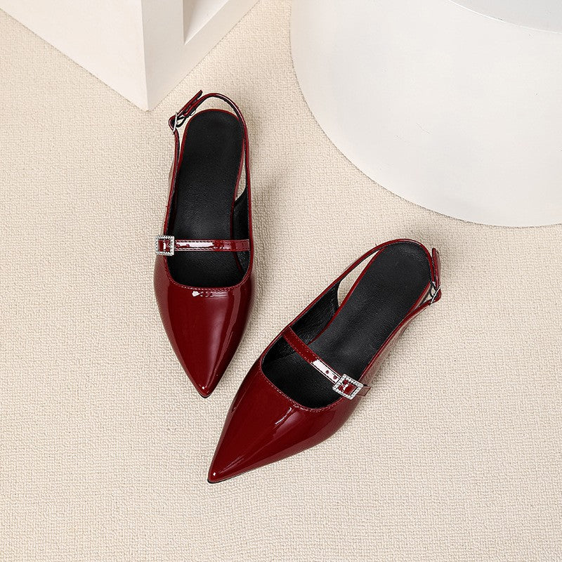 Pointed Toe Patent Slingback Mary Jane Shoes