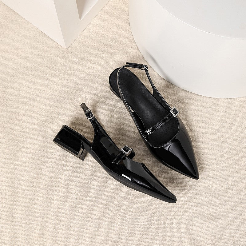 Pointed Toe Patent Slingback Mary Jane Shoes