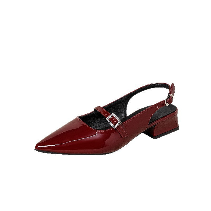 Pointed Toe Patent Slingback Mary Jane Shoes