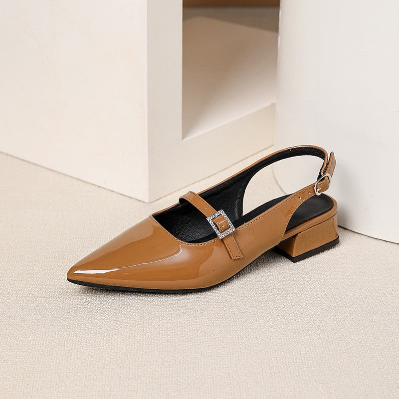 Pointed Toe Patent Slingback Mary Jane Shoes