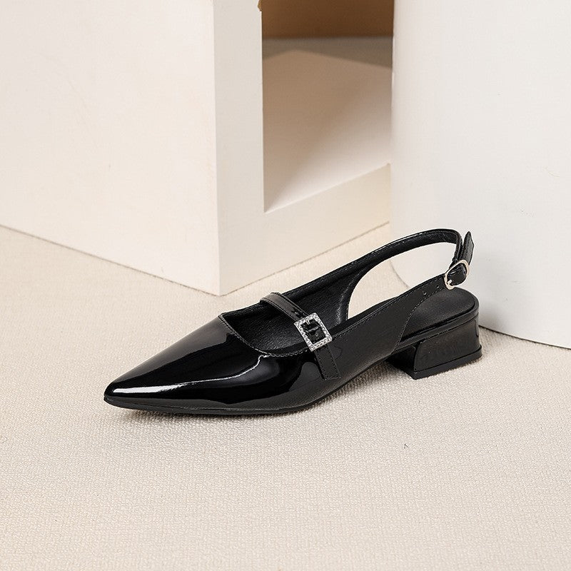 Pointed Toe Patent Slingback Mary Jane Shoes