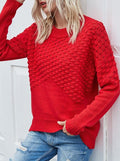 Popcorn Texture Panel Crewneck Sweater - Red