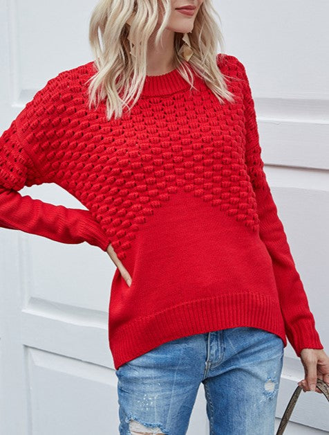Popcorn Texture Panel Crewneck Sweater - view 1
