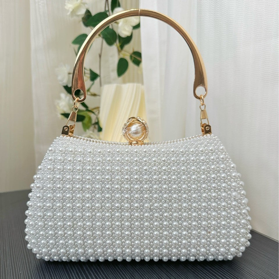 Pearl Beaded Top Handle Evening Bag