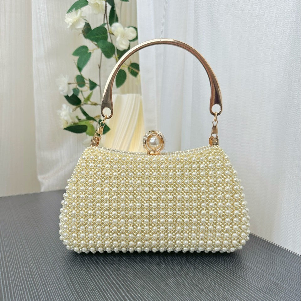 Pearl Beaded Top Handle Evening Bag