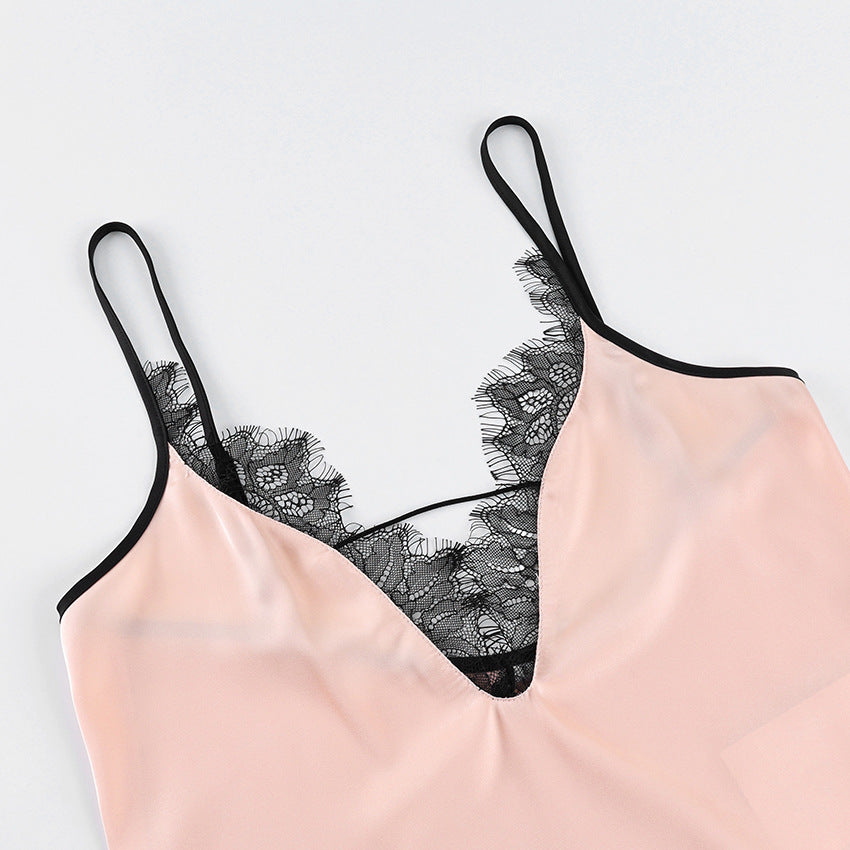 Silky Lace-Panel V-Neck Cami & Shorts Pajama Set - view 5