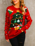 Christmas Tree Pom Pom Knit Sweater - Red