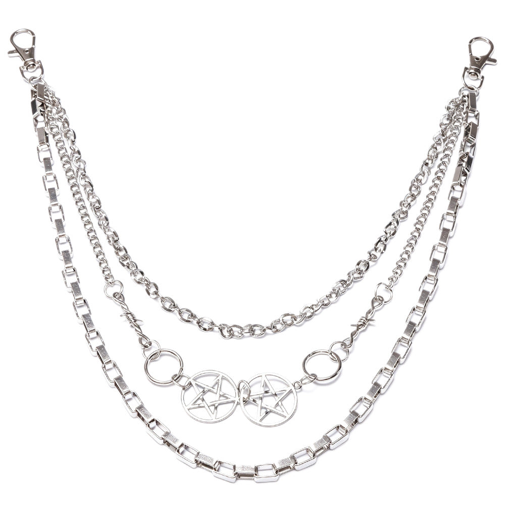 Silver Pentagram Charm Box Link Three-Tier Jean Chain - Silver - 1