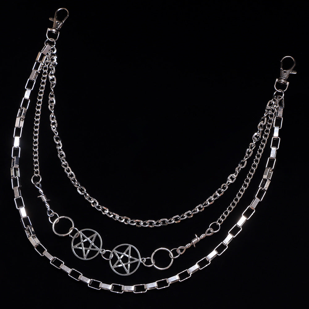 Silver Pentagram Charm Box Link Three-Tier Jean Chain - Silver - 2