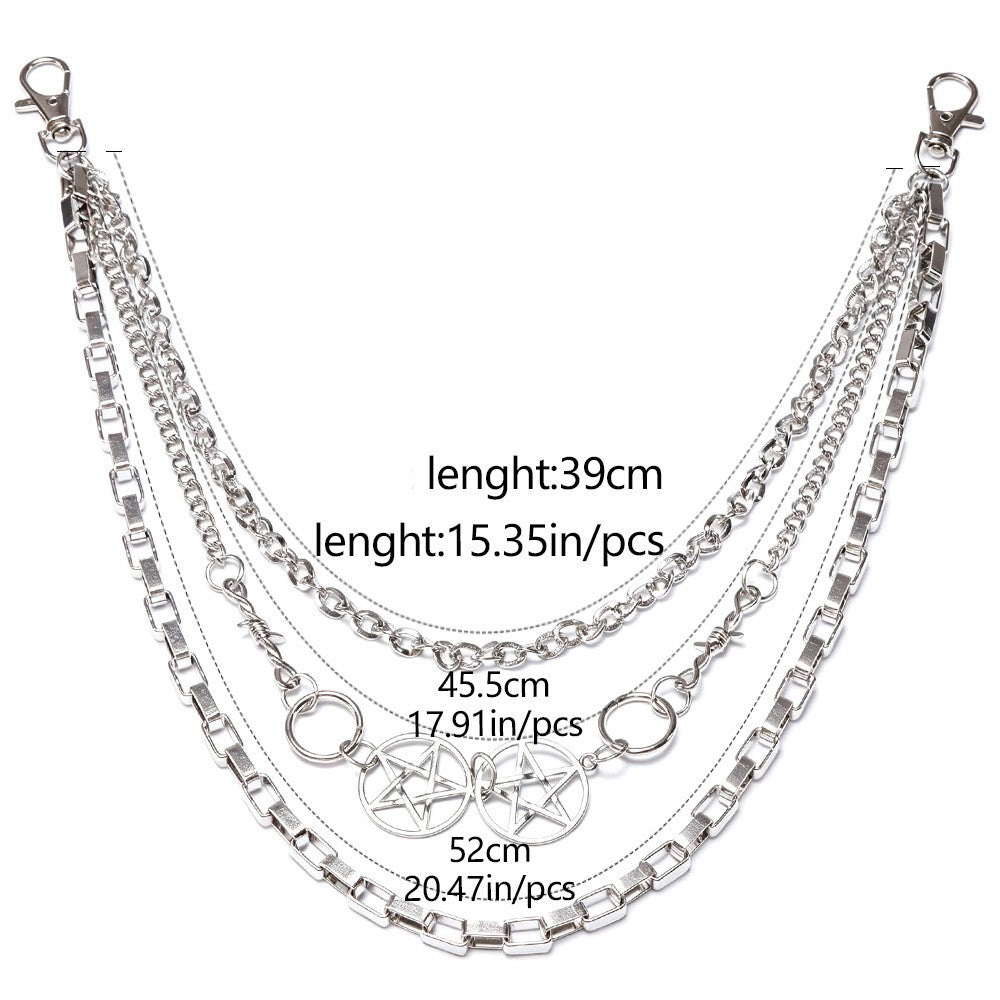 Silver Pentagram Charm Box Link Three-Tier Jean Chain - Silver - 3