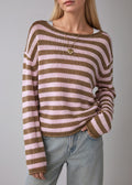 Boat Neck Slouchy Knit Pullover Sweater - Coffee_S