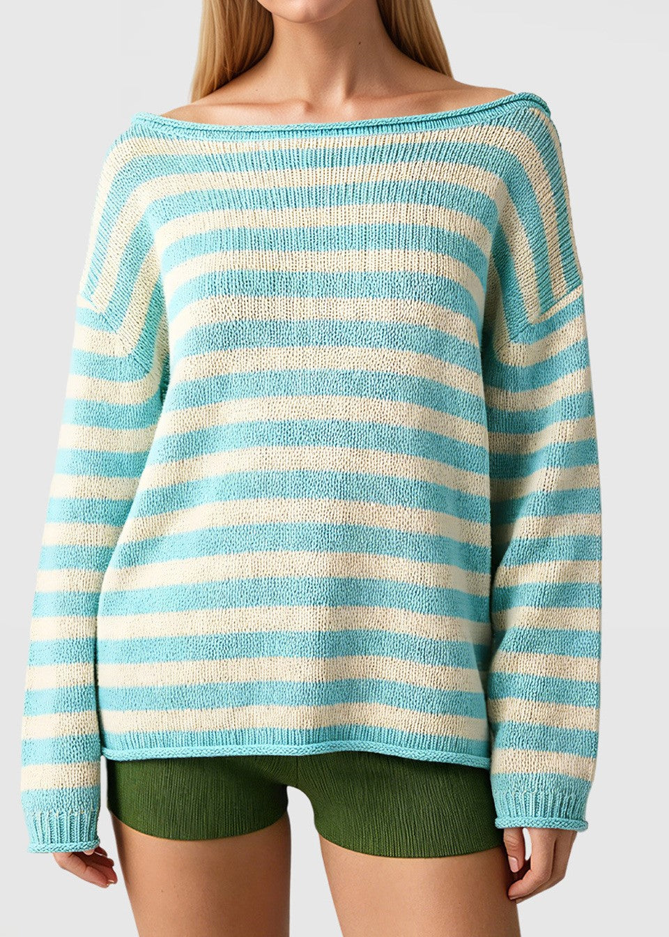 Boat Neck Slouchy Knit Pullover Sweater - Orchid_S