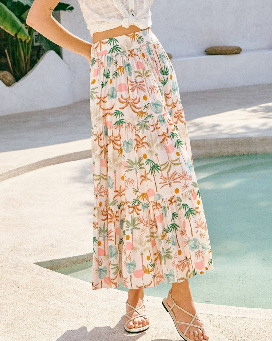 Abstract Floral Print Tiered Maxi Skirt - Color_3 - 1