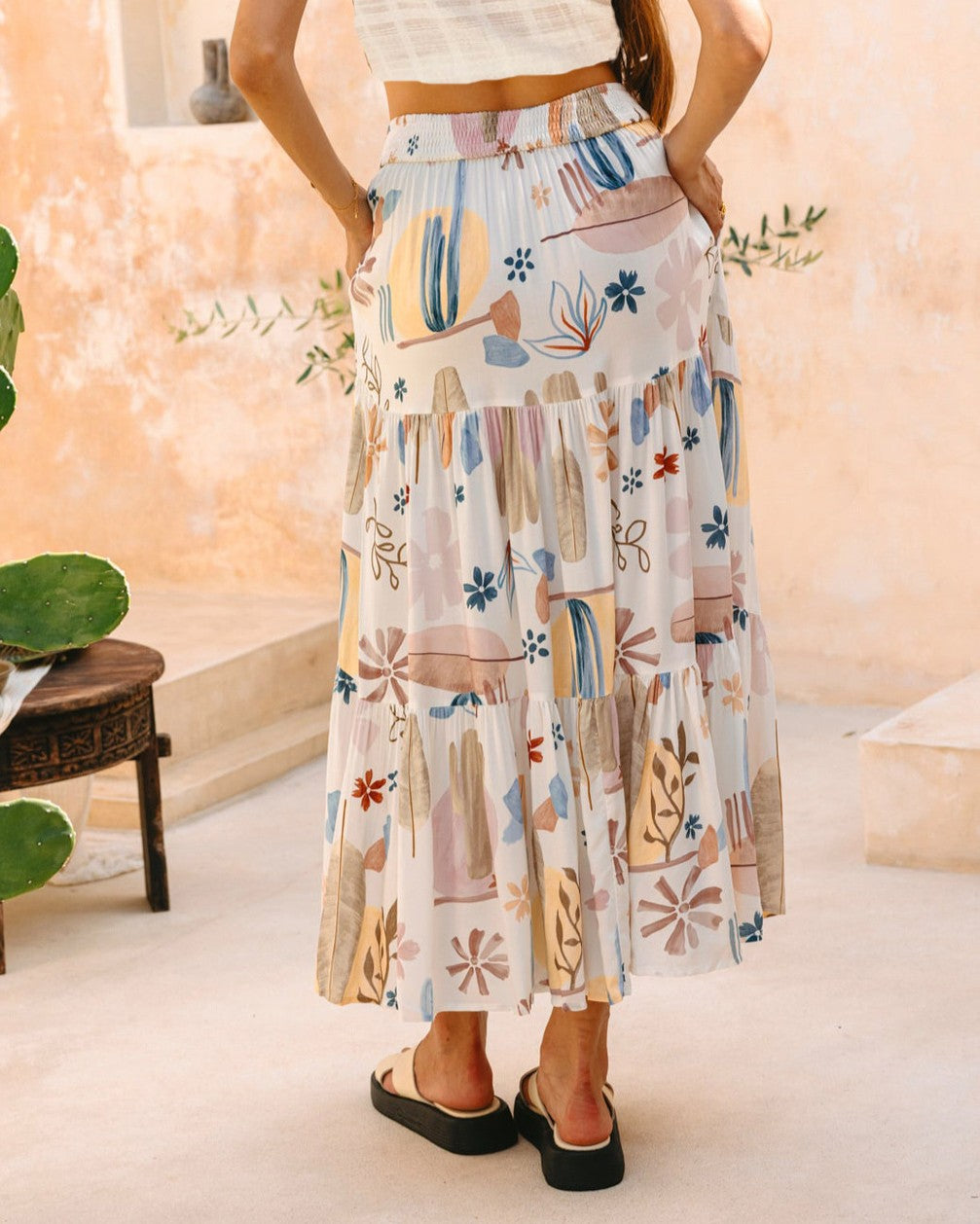 Abstract Floral Print Tiered Maxi Skirt - Color_3 - 3