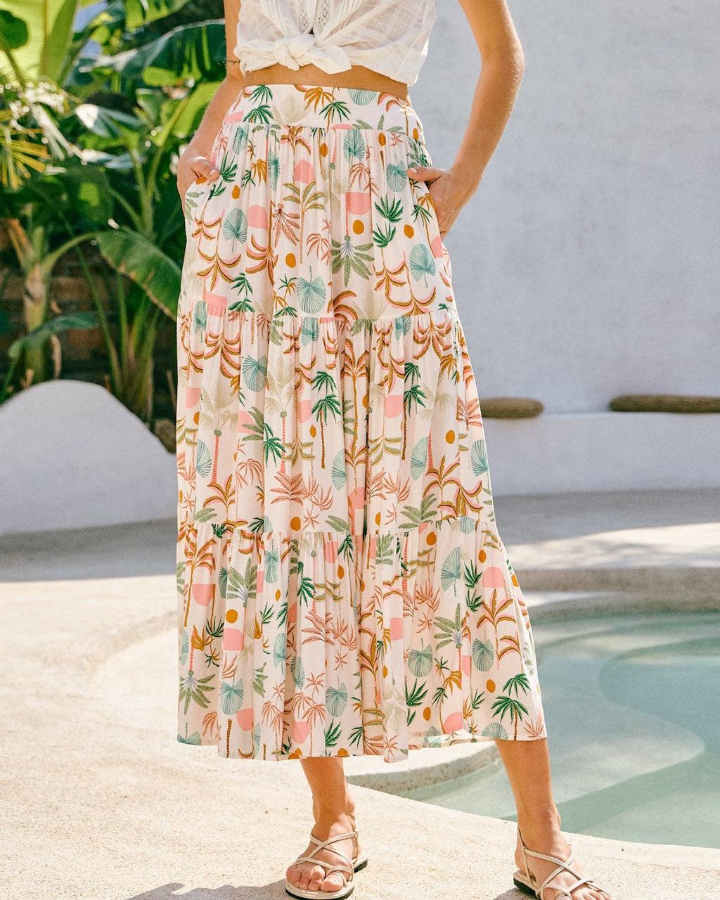 Abstract Floral Print Tiered Maxi Skirt - Color_3 - 5