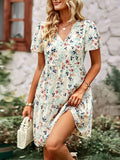 Tiered Ditsy Floral Babydoll Mini Dress - Apricot