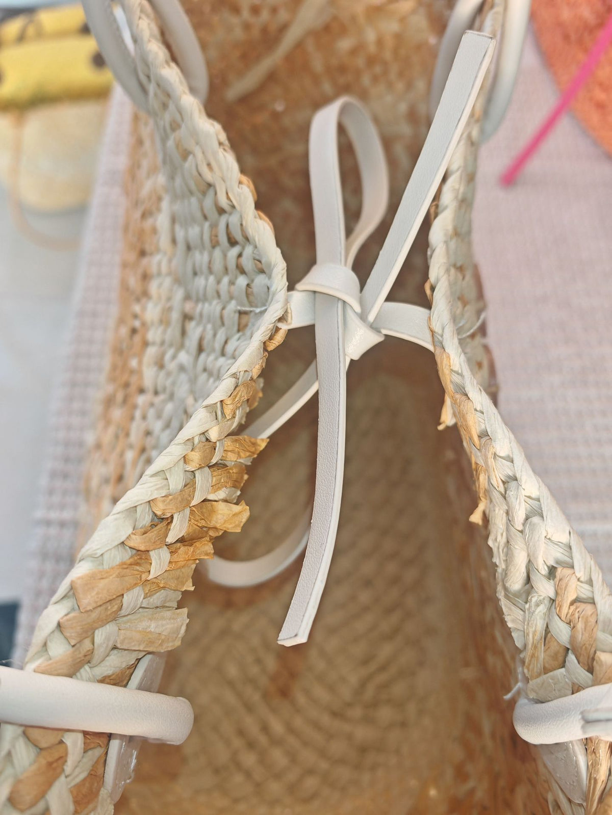 Ombre Woven Straw Basket Tote Bag - Beige - 2