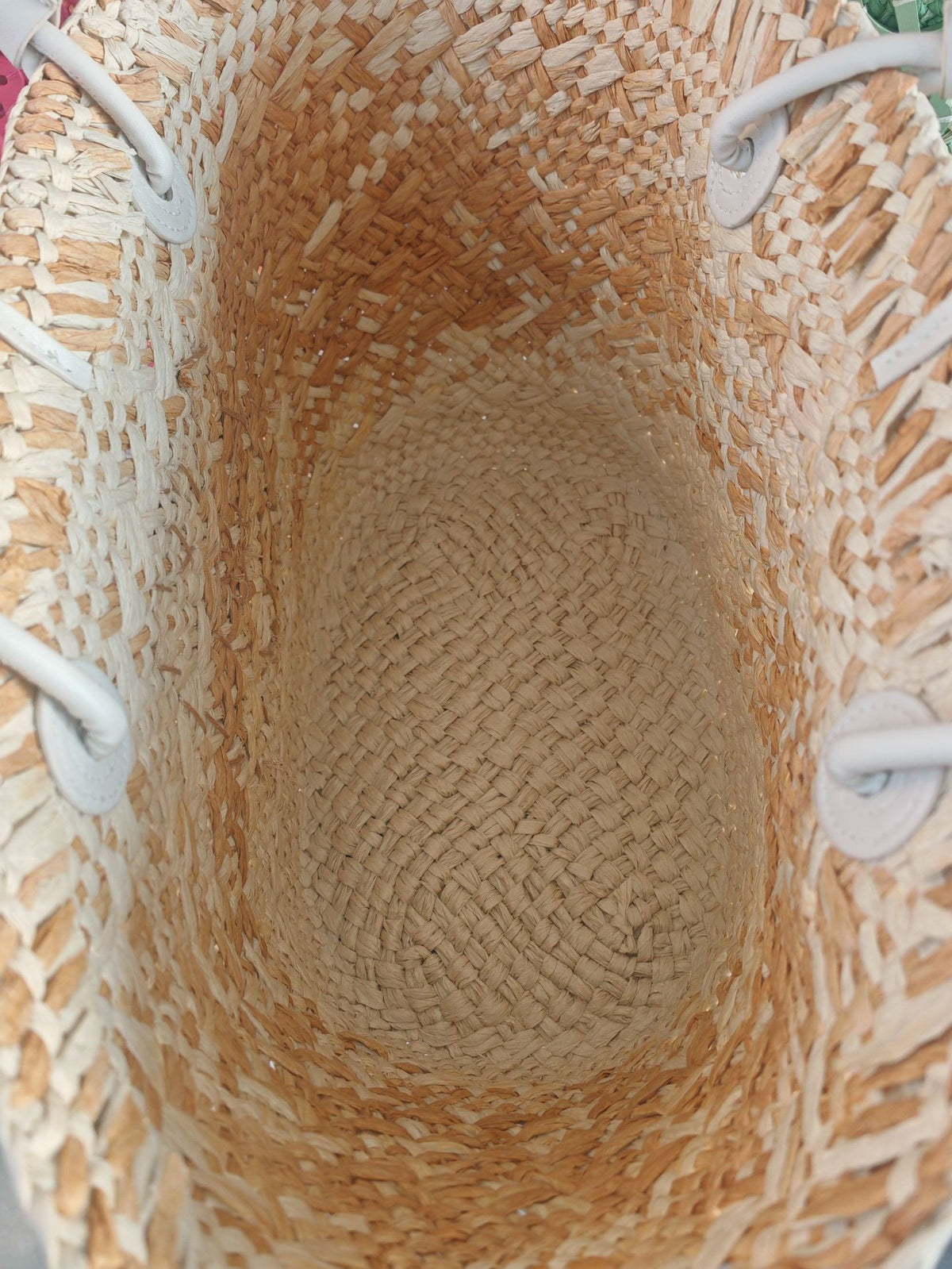 Ombre Woven Straw Basket Tote Bag - Beige - 4