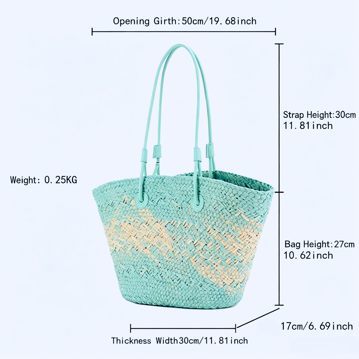 Ombre Woven Straw Basket Tote Bag - Beige - 5