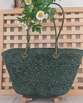 Ombre Woven Straw Basket Tote Bag - MGreen