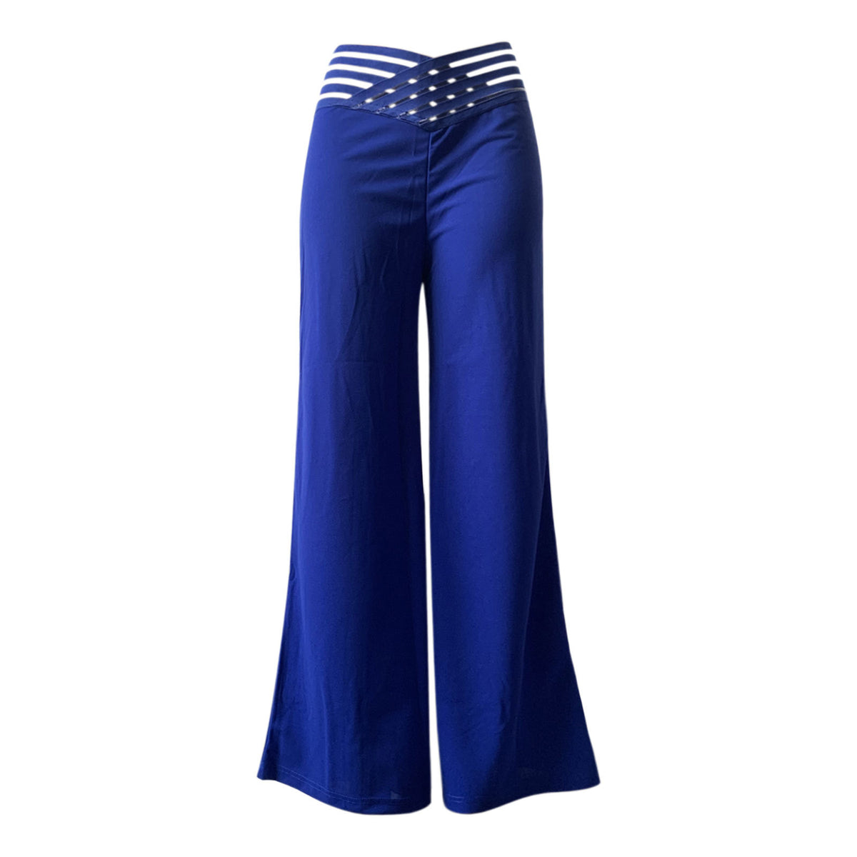 Lattice Waist High Rise Wide Leg Pants - Blue