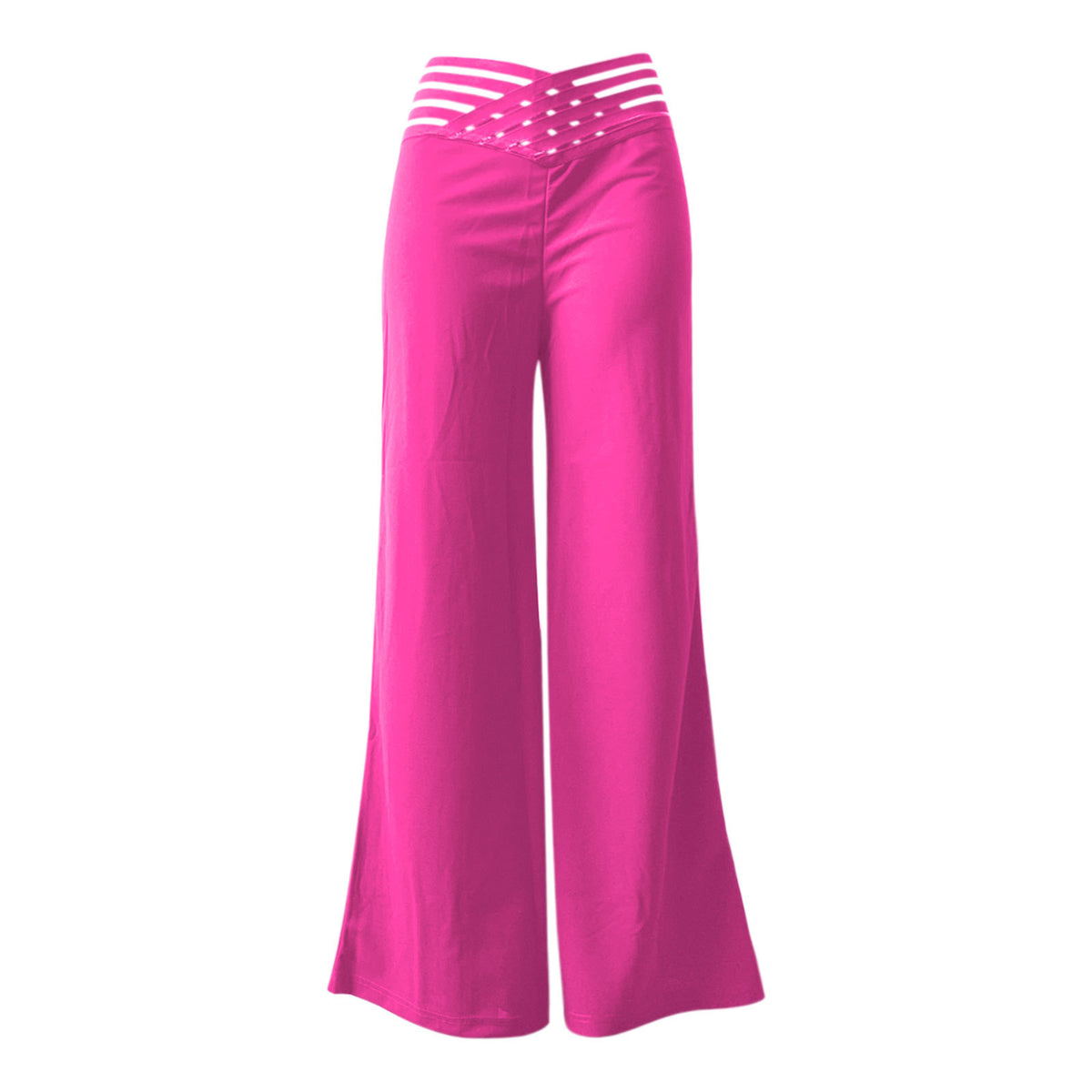 Lattice Waist High Rise Wide Leg Pants - Rose