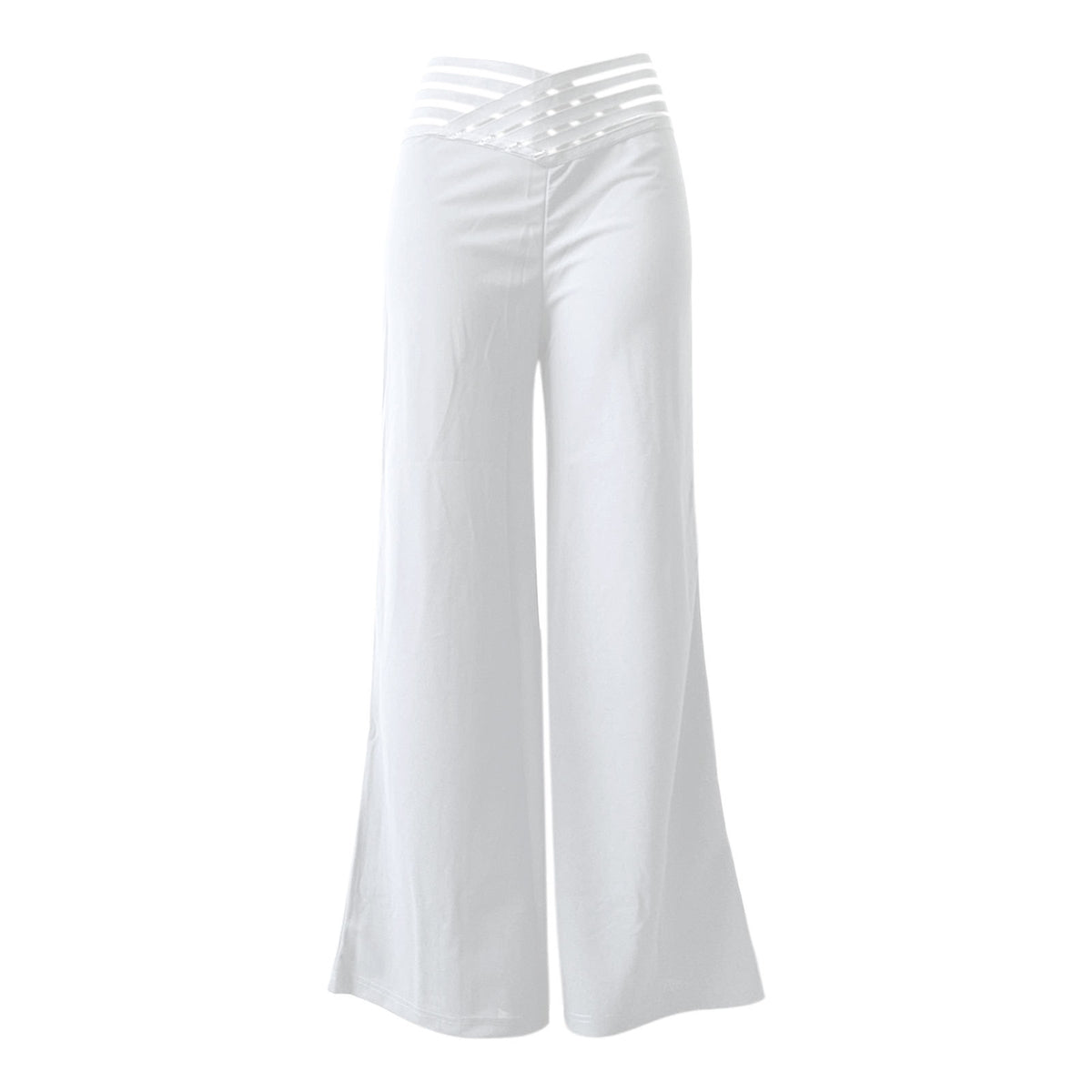 Lattice Waist High Rise Wide Leg Pants - White