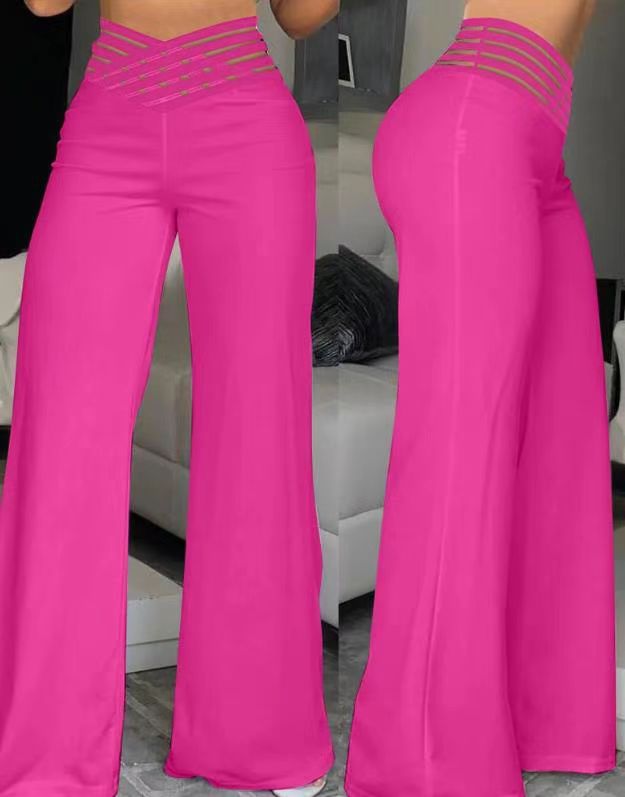 Lattice Waist High Rise Wide Leg Pants