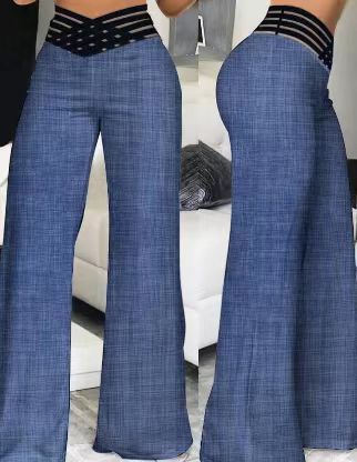 Lattice Waist High Rise Wide Leg Pants - view 1