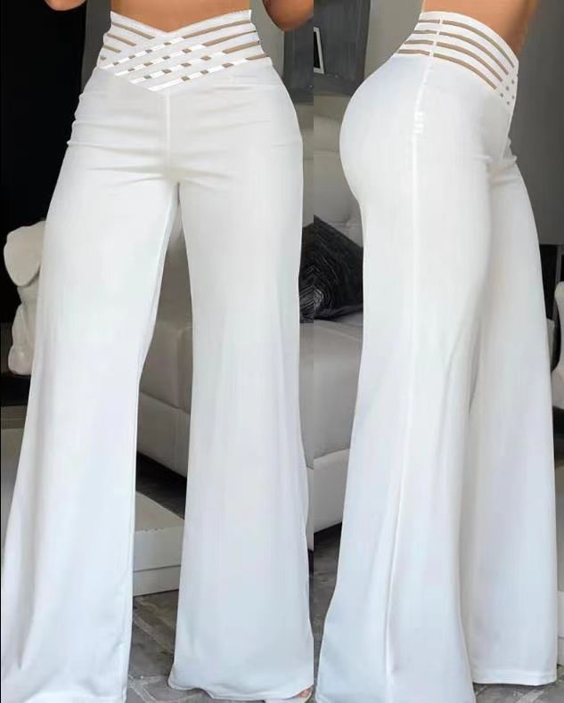 Lattice Waist High Rise Wide Leg Pants - view 2