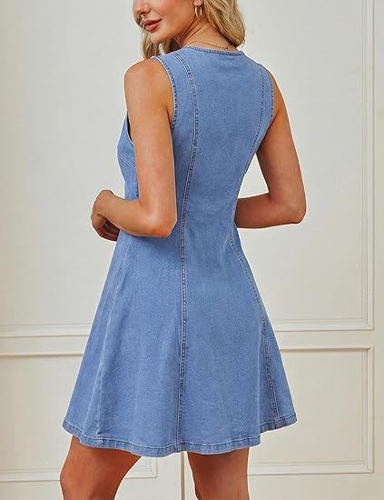 Sleeveless Denim Button Front Mini Dress - view 1