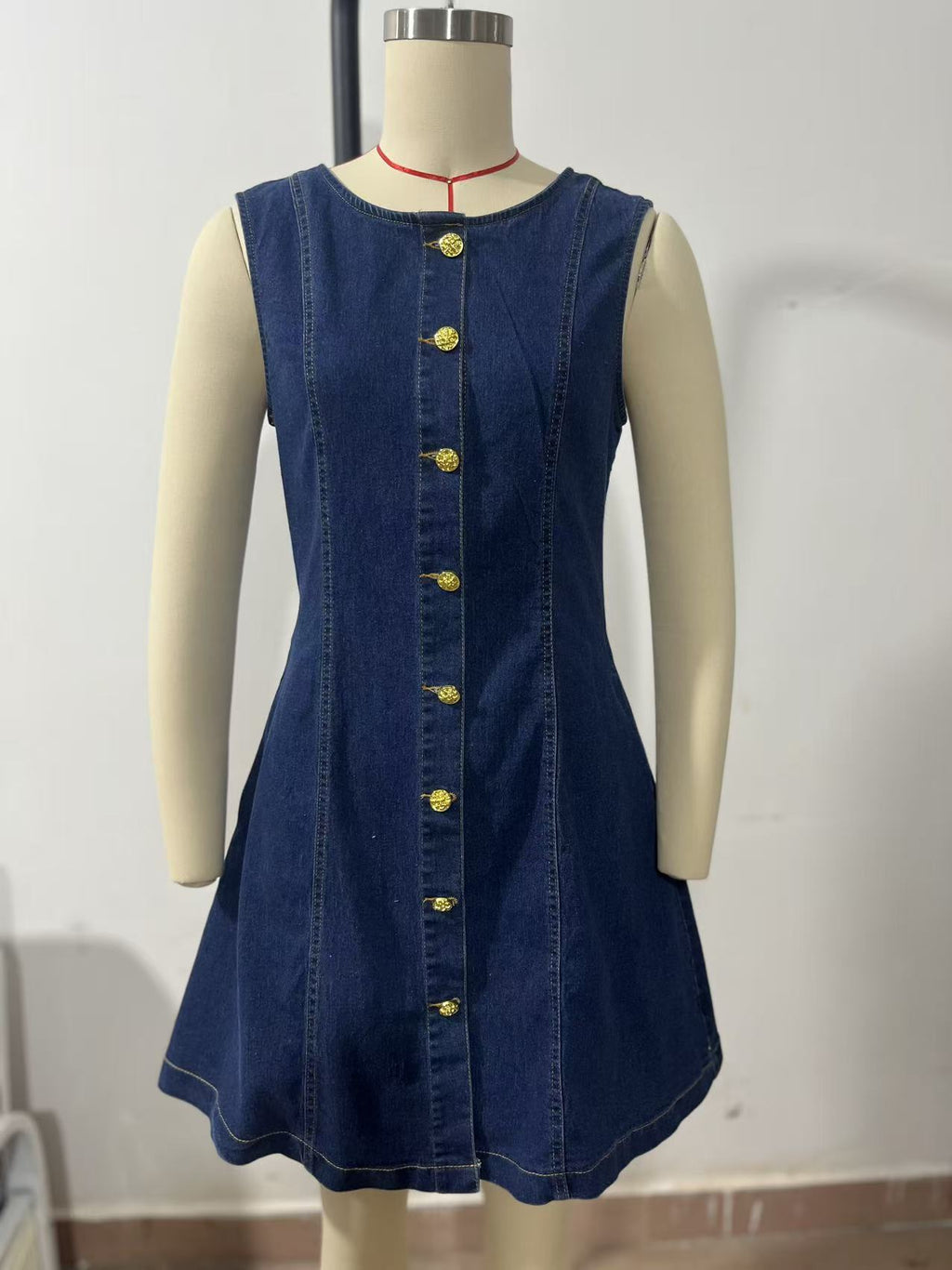 Sleeveless Denim Button Front Mini Dress - view 2
