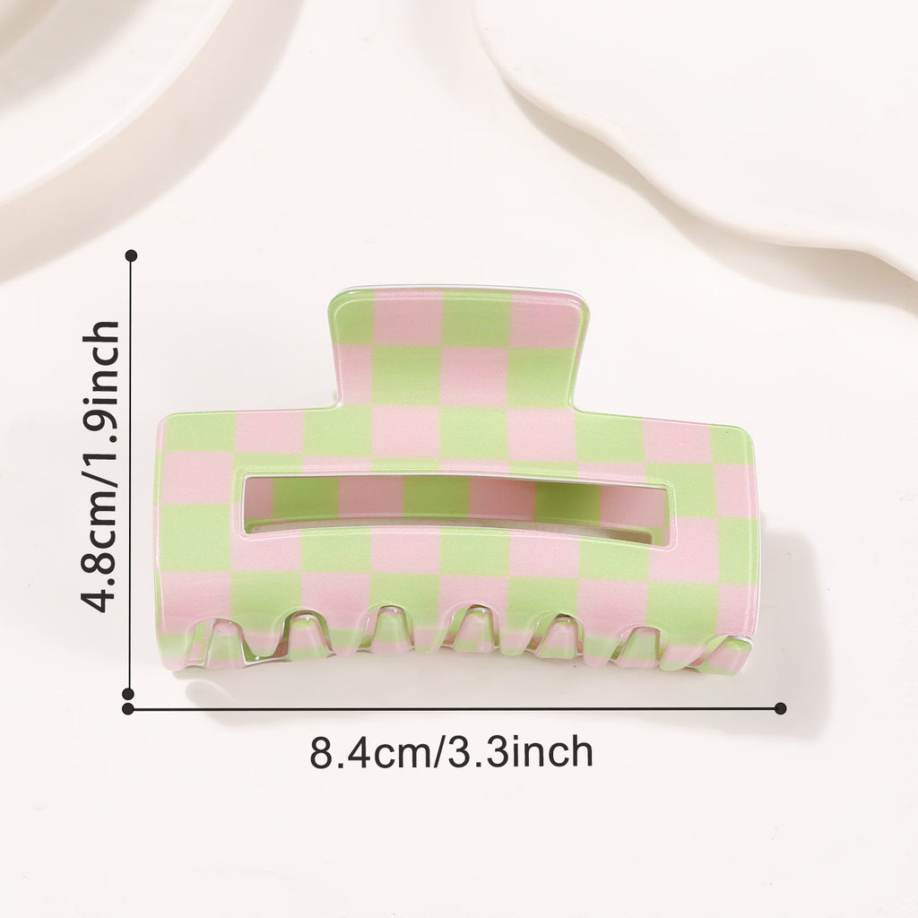 Checkerboard Print Rectangular Claw Clip - Green