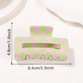 Checkerboard Print Rectangular Claw Clip - Green
