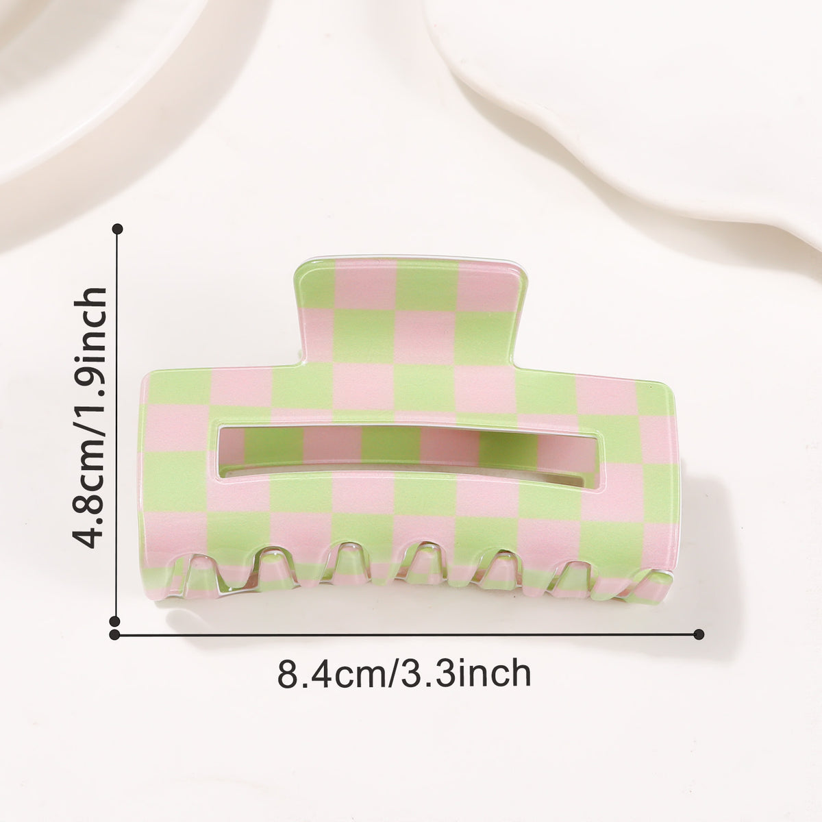 Checkerboard Print Rectangular Claw Clip - Green
