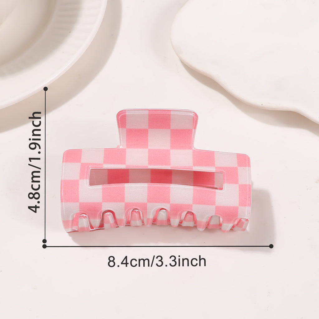 Checkerboard Print Rectangular Claw Clip - Pink